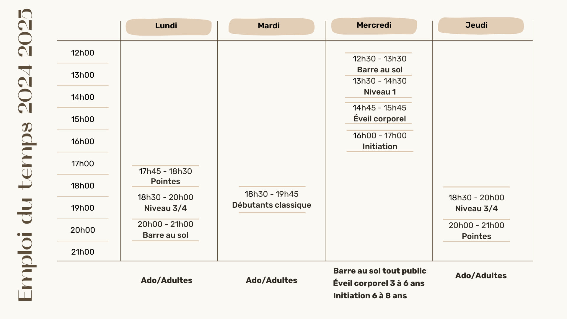 planning planning des cours